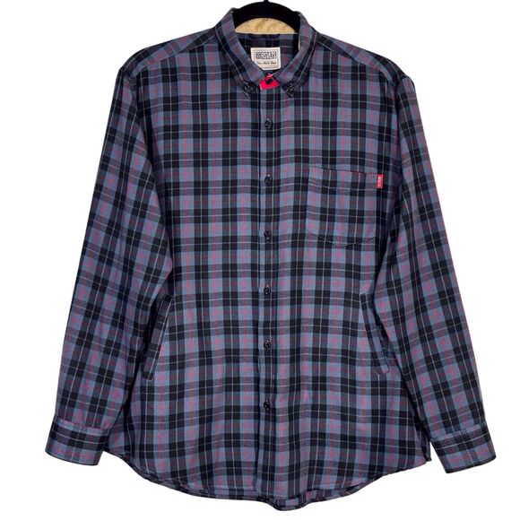 RSVLTS Flannel Shirt Shacket Mens XXL Gray Black Red Plaid Dare Mighty Things - Picture 1 of 11